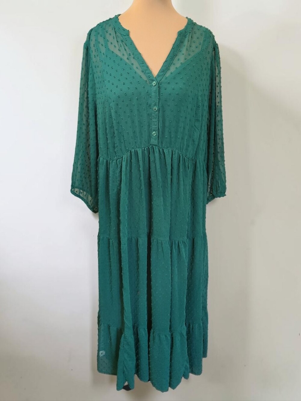 TORRID Green Clip Dot Tiered Midi Dress - Size 4X - Picture 3 of 14